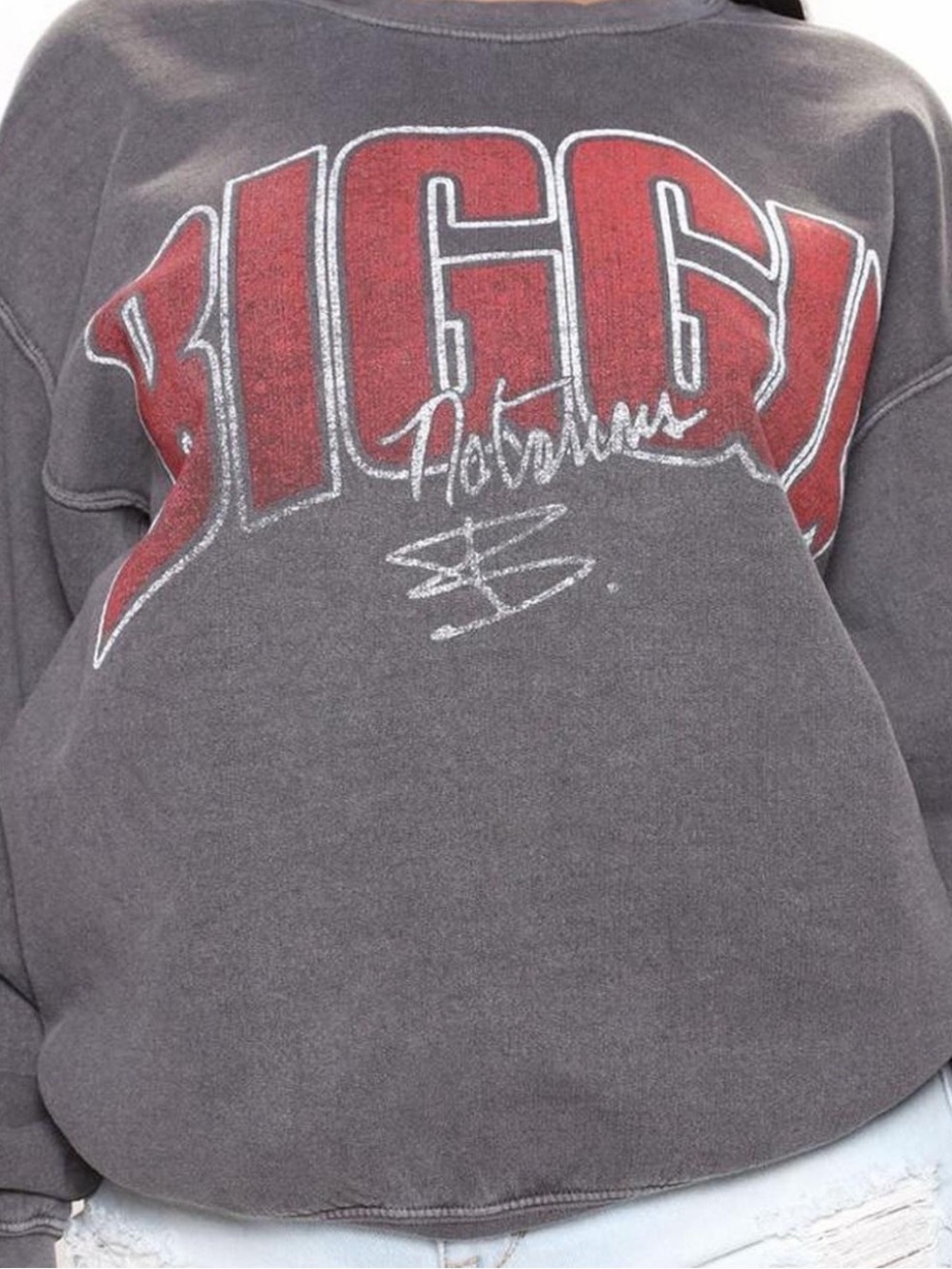 Fashion Nova Charcoal Gray Pullover Sweater with Red Graphic